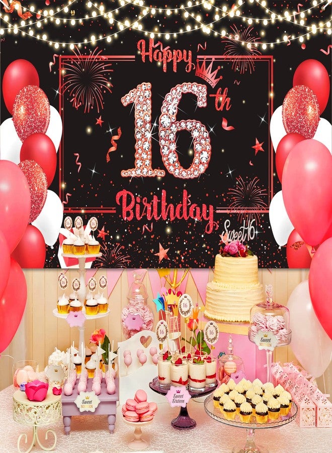 Woosytoo Red 16th Birthday Banner Decorations for Boys Girls Large Red Black Happy 16th Birthday Backdrop Banner Sweet Sixteen Bday 16 Years Old Party Supplies Outdoor Indoor - Image 4